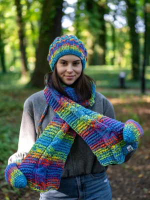 Szal MERINO 50% ,,Tęcza błękit szalik"