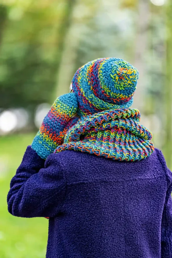 Czapka MERINO 50% "Tęcza Błękit" EXPLORER