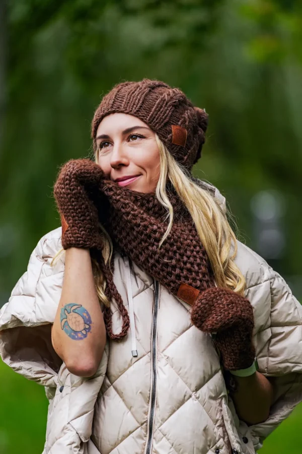 Czapka MERINO Smile "Brąz"+ podszewka JEDWAB