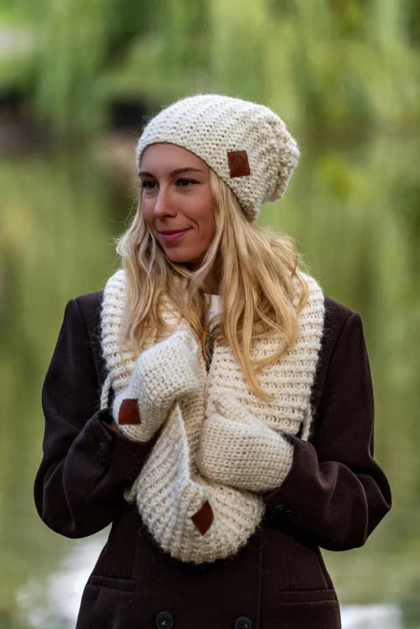 Czapka MERINO Neverland "Ecru" + podszewka JEDWAB