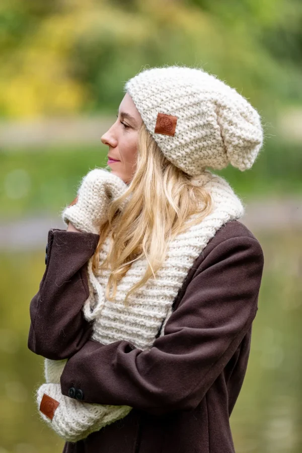 Czapka MERINO Neverland "Ecru" + podszewka JEDWAB