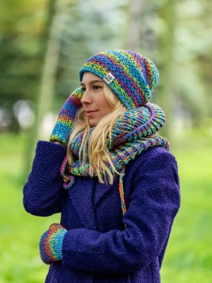 Czapka MERINO 50% "Tęcza Błękit" EXPLORER