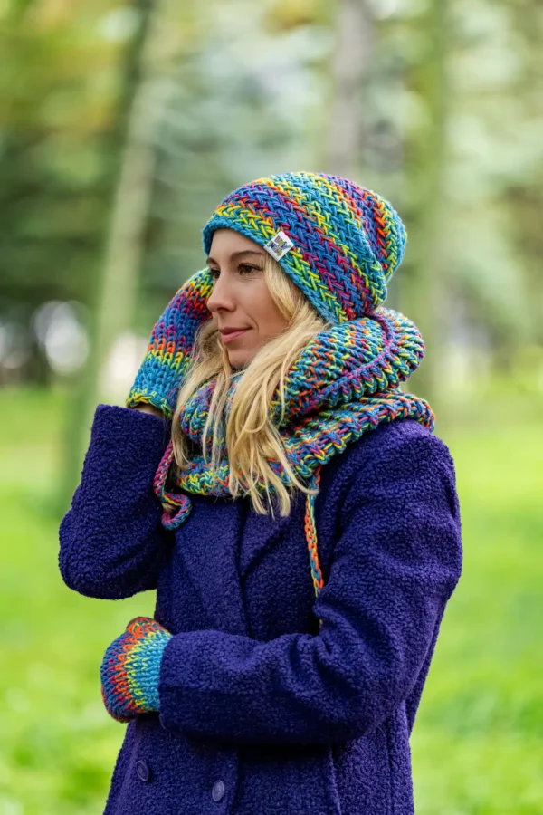 Czapka MERINO 50% "Tęcza Błękit" EXPLORER