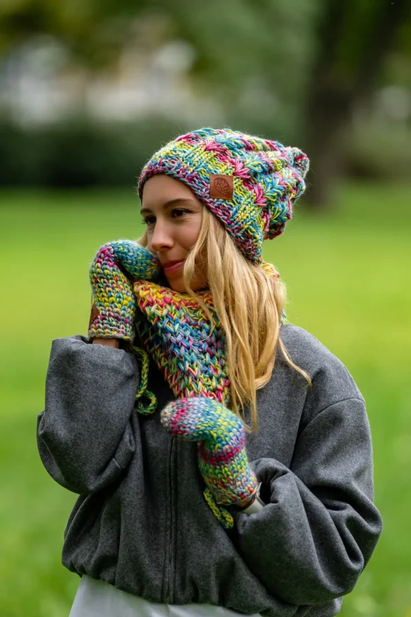 Czapka MERINO Smile "Cukierki" + podszewka BAWEŁNA