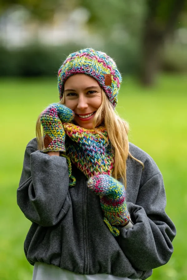 Czapka MERINO Smile "Cukierki" + podszewka BAWEŁNA