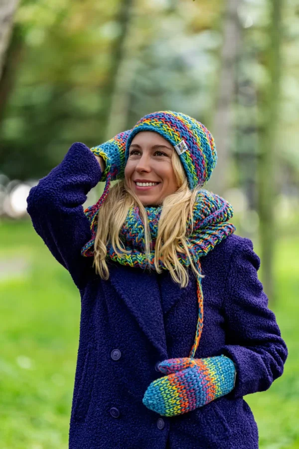 Czapka MERINO 50% "Tęcza Błękit" EXPLORER