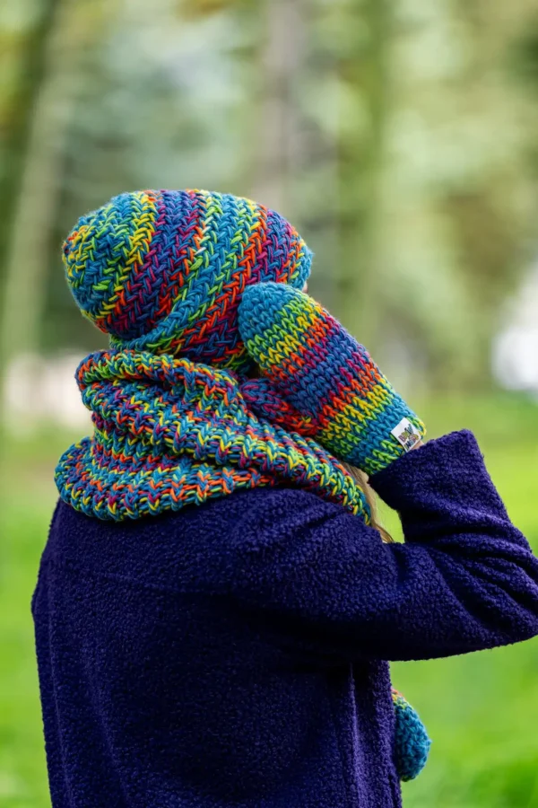 Czapka MERINO 50% "Tęcza Błękit" EXPLORER