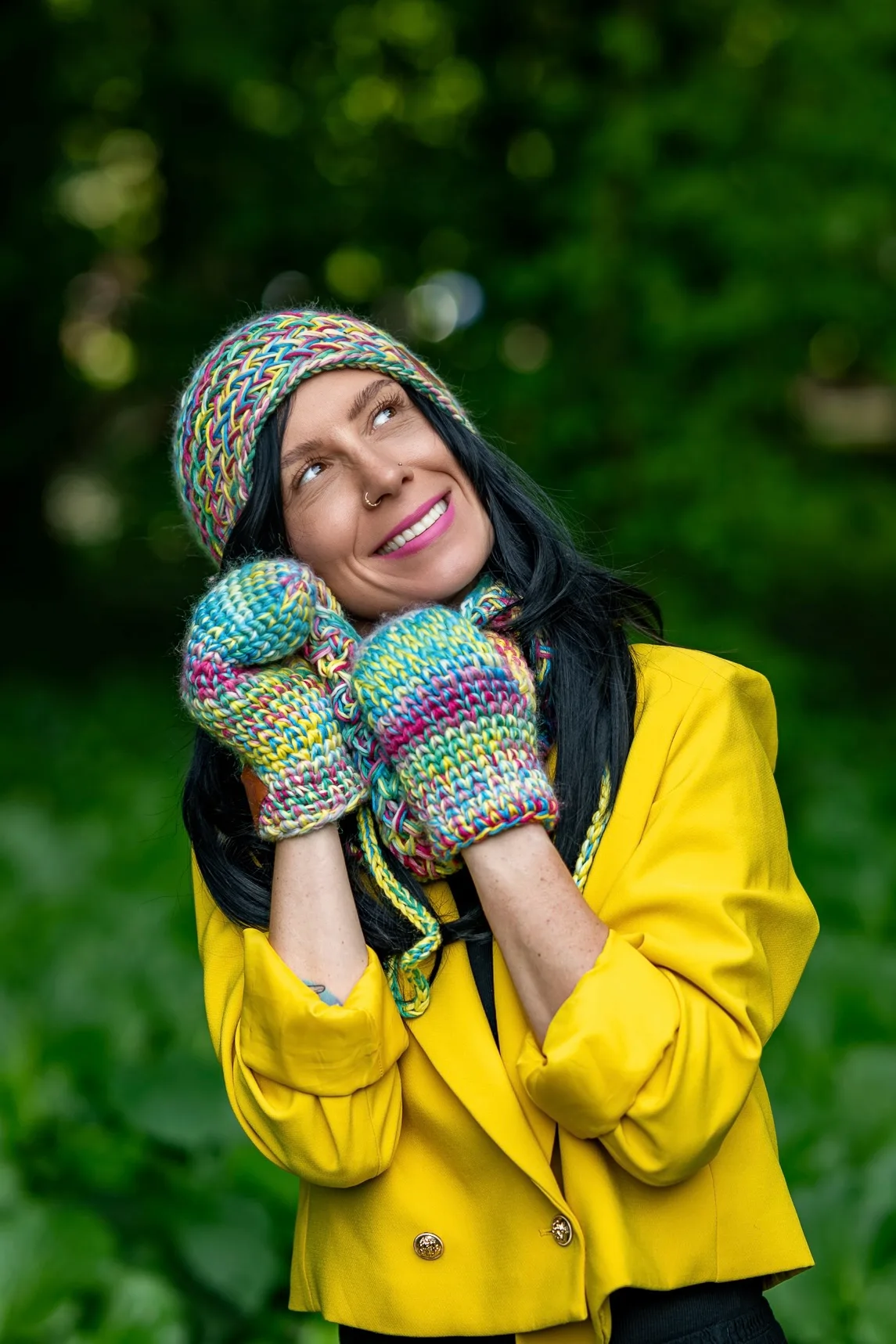 Czapka MERINO 100% Explorer "Cukierki" 67 rękawiczki do kompletu
