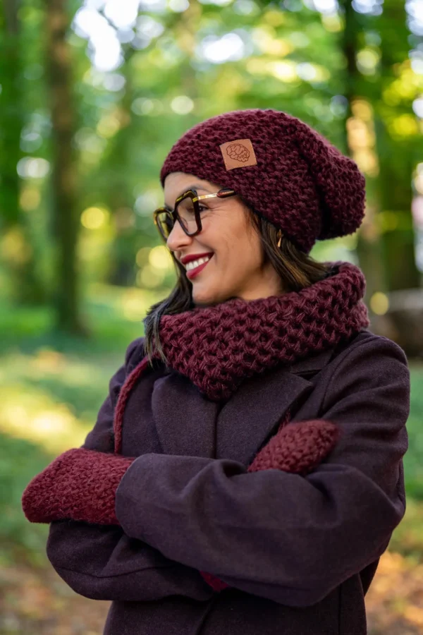 Czapka MERINO Neverland "Bordo" + podszewka JEDWAB