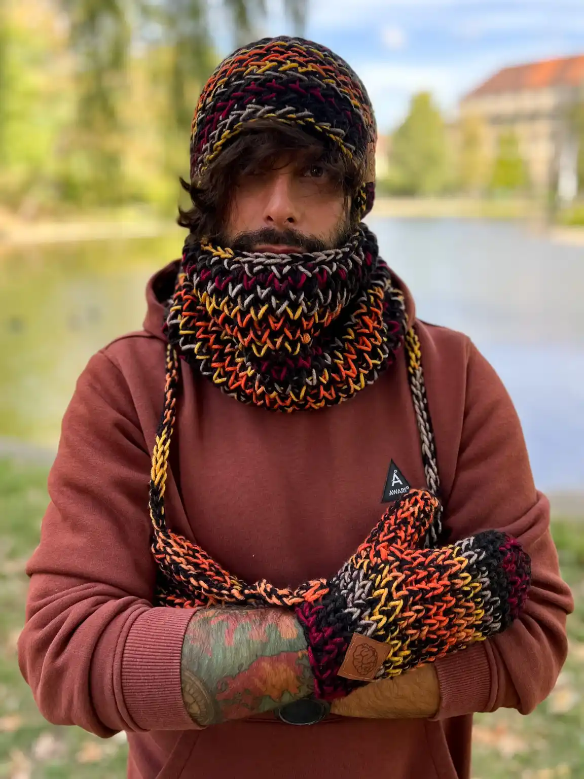 Męska czapka MERINO 50% ,,Ciemna jesień" EXPLORER 231 Czapka zimowa meska bez pompona