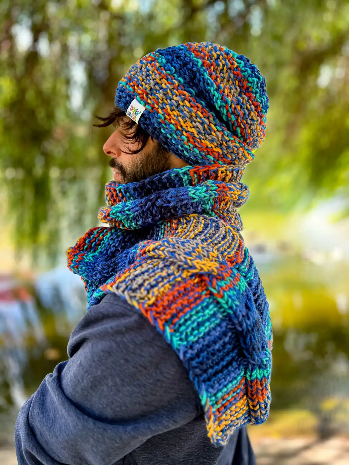 Męski szal MERINO 50% ,,Górski potok szalik" 162 Elegancki_szal_handmade_dla_mężczyzny