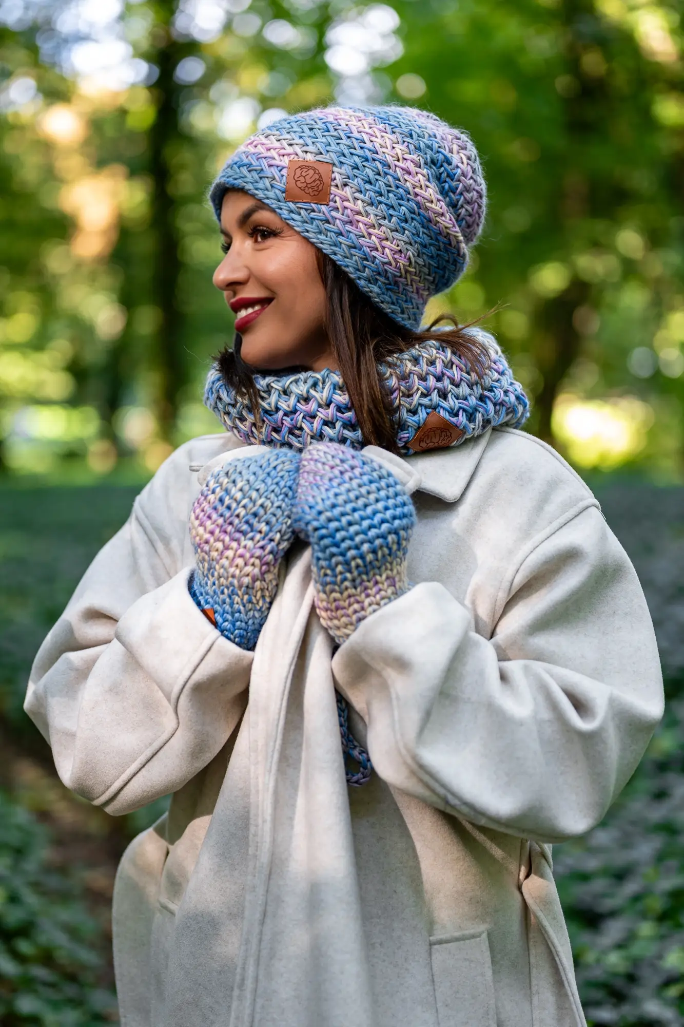 Mały komin MERINO 100% "Pastele" 137 cienka czapka merino
