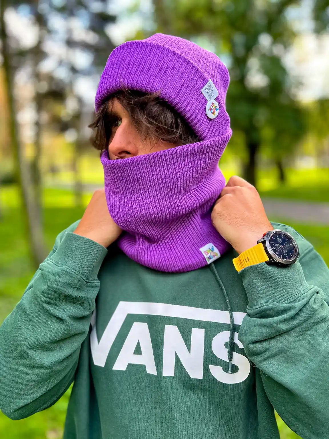 Męska czapka beanie logo kolor "Fiolet" 113 GŁÓWNE K_Modny_męski_komin_krótki