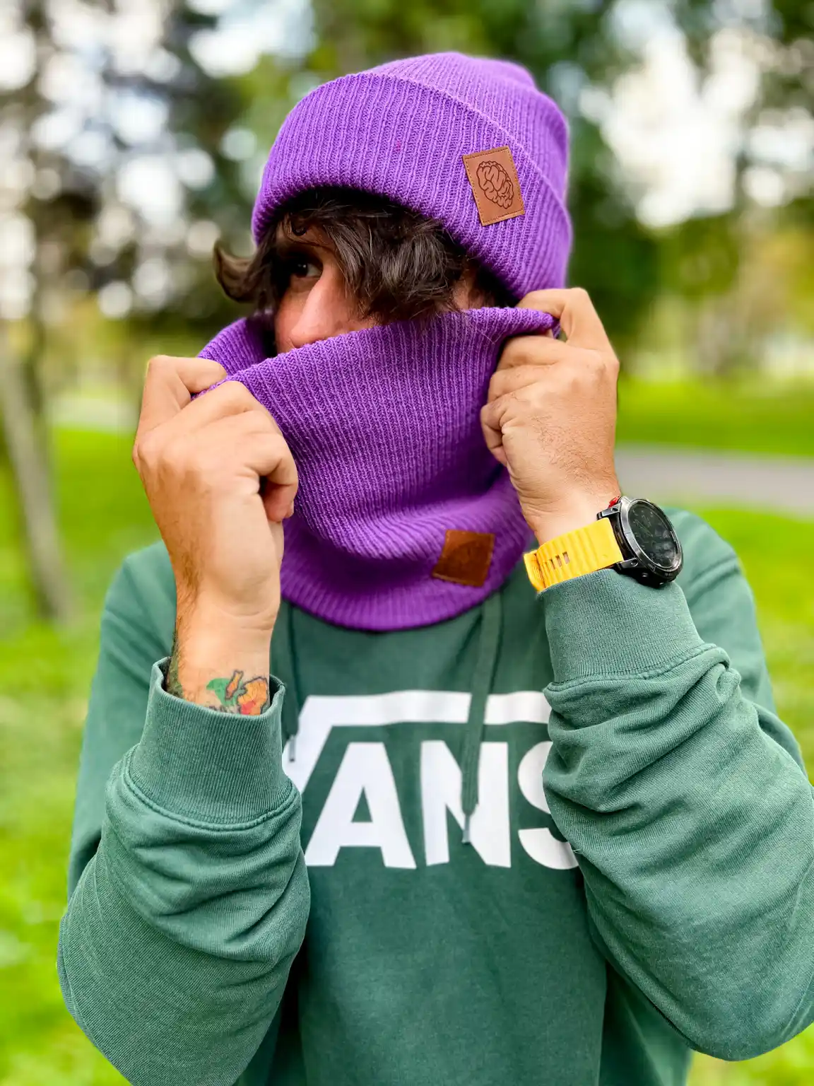 Męska czapka beanie logo ekoskórka "Fiolet" 107 GŁÓWNE S_Kolorowy_męski_buff