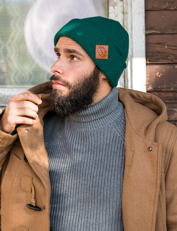 Męska czapka beanie logo ekoskórka "Zielony" 69 Czapka beanie zielony