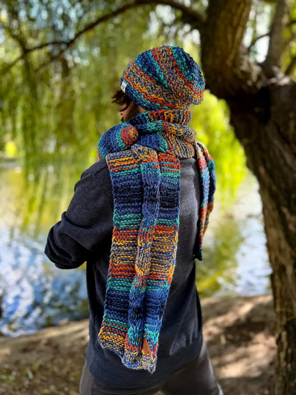 Męski szal MERINO 50% ,,Górski potok szalik" 161 Ciepły_szal_handmade_dla_mężczyzny