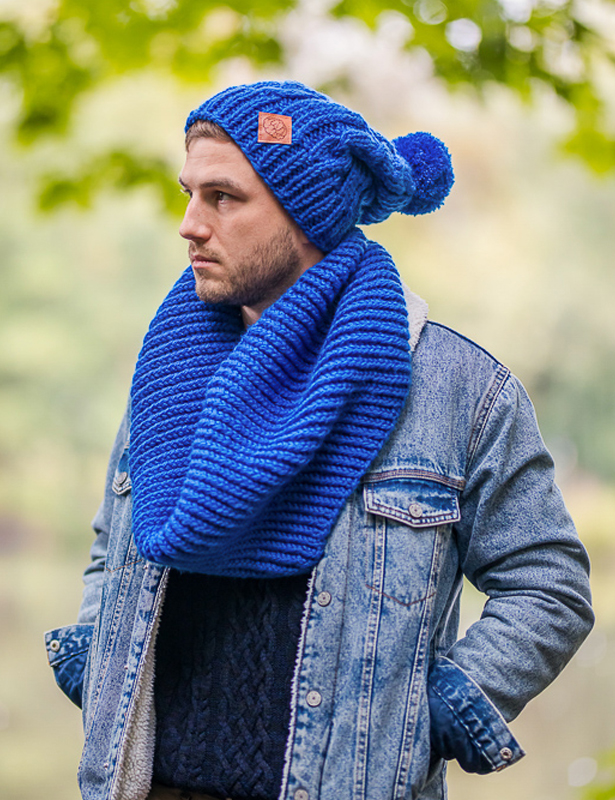 Męski komin MERINO 100% "Rzeka" 131 Komin ręcznie robiony niebieski
