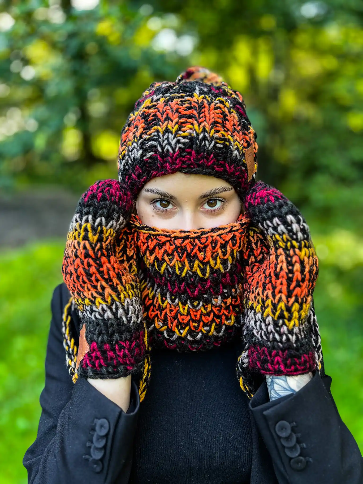 Mały komin MERINO 50% "Ciemna jesień" 154 komin zimowy w spokojnych kolorach z wełny