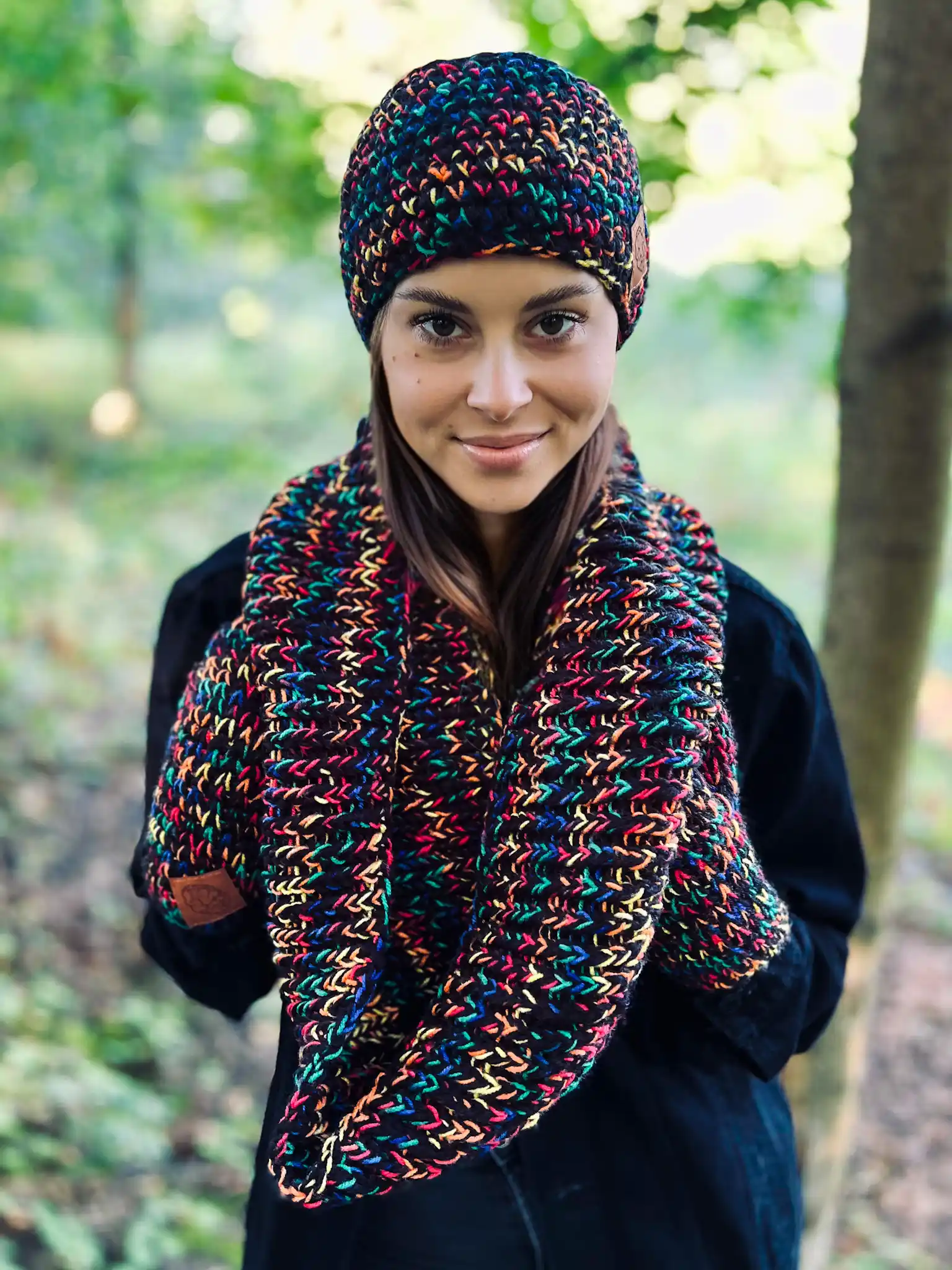 Komin MERINO 66% "Czarne czerwienie" 106 DŁUGI KOMIN Z MERINO