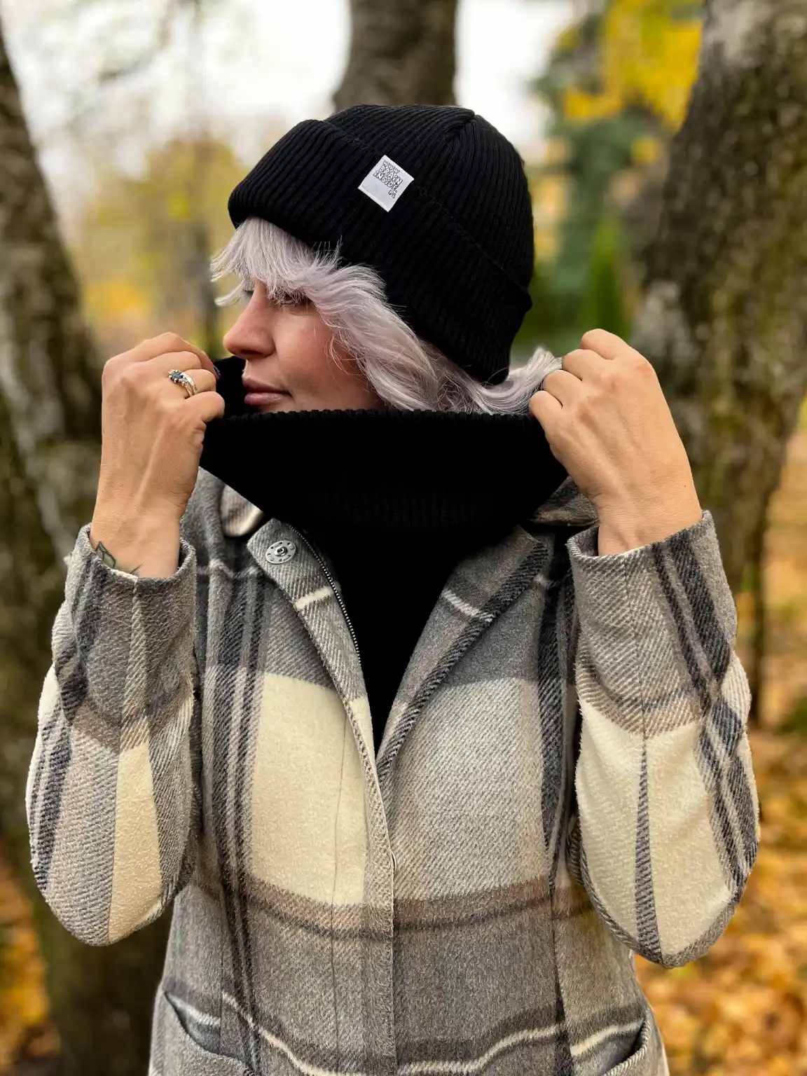 Bawełniany mały komin "Czarny” 15 Glowne Komin all season damski