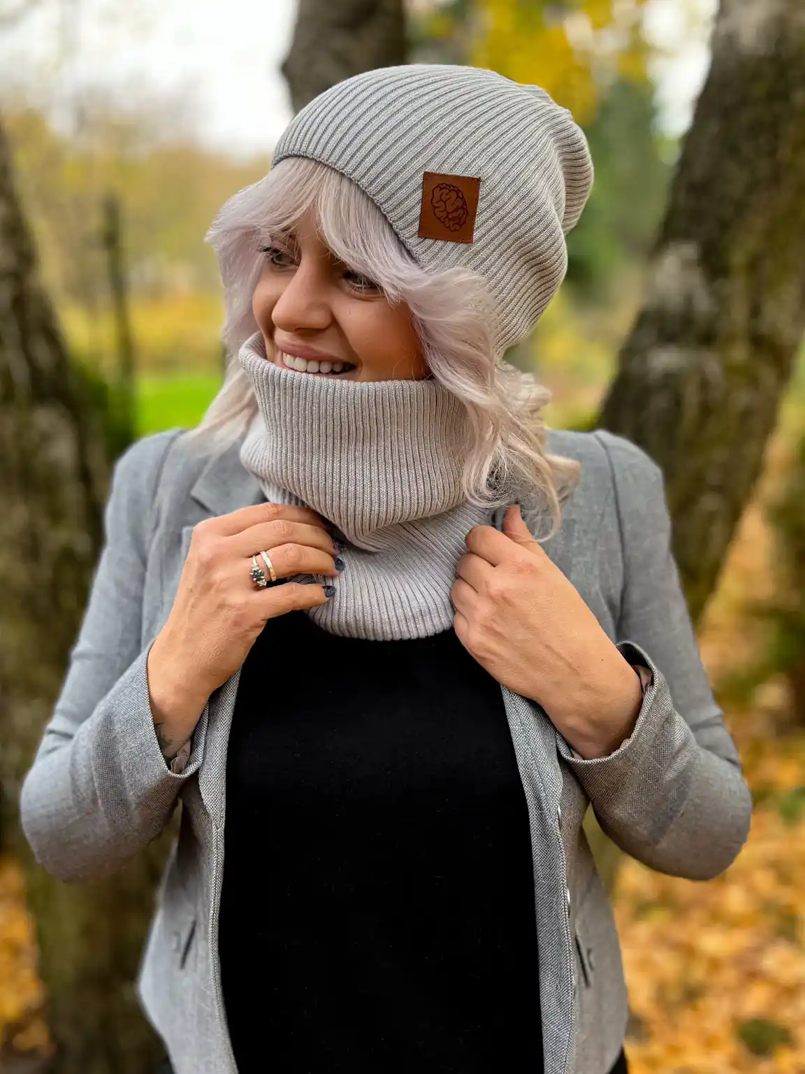 Bawełniana bandana zimowa "Jasny szary” 11 Glowne bawelniany komin jesienny
