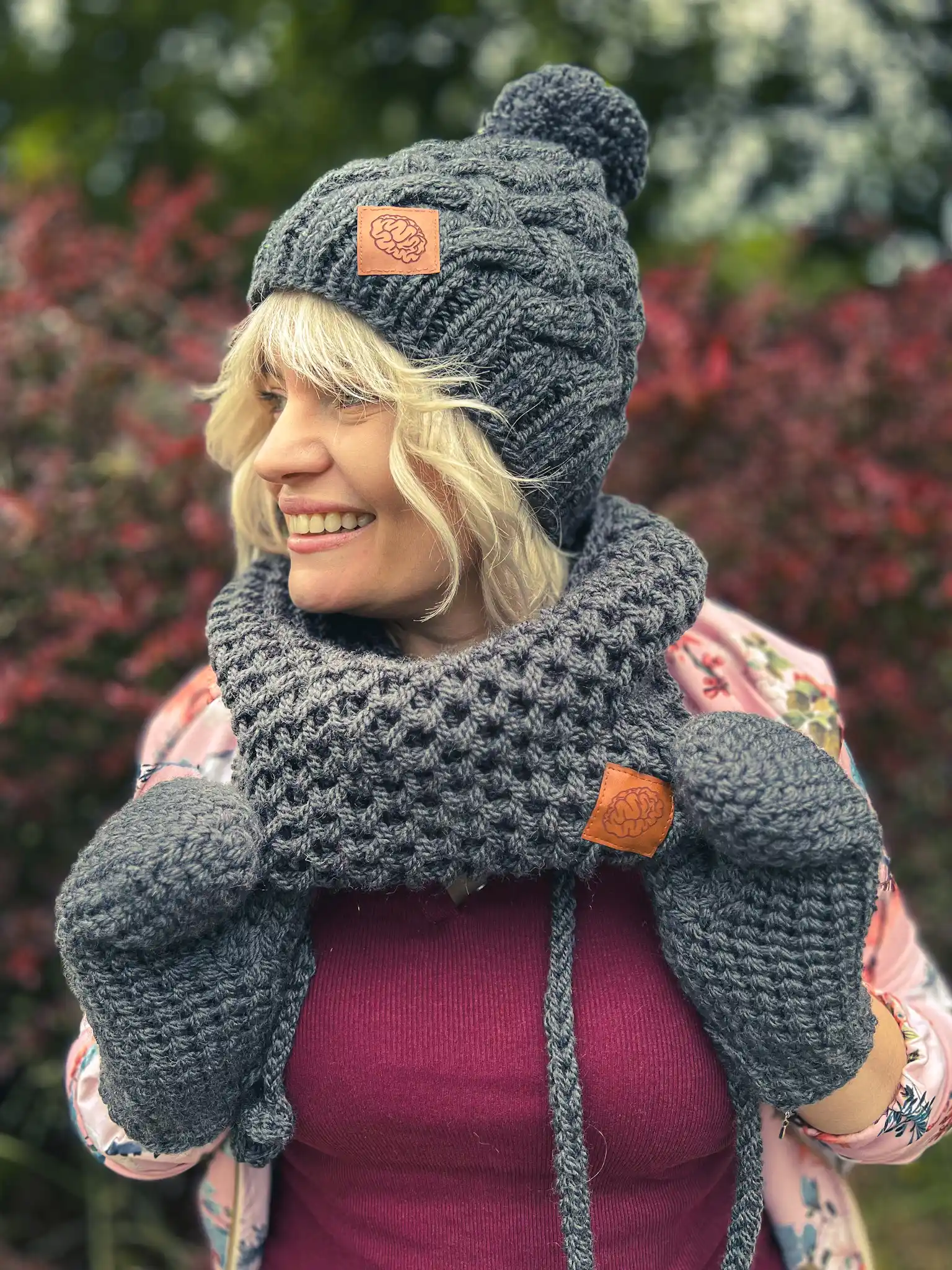 Mały komin handmade "Ciemny szary" 38 Komin zimowy merino welna