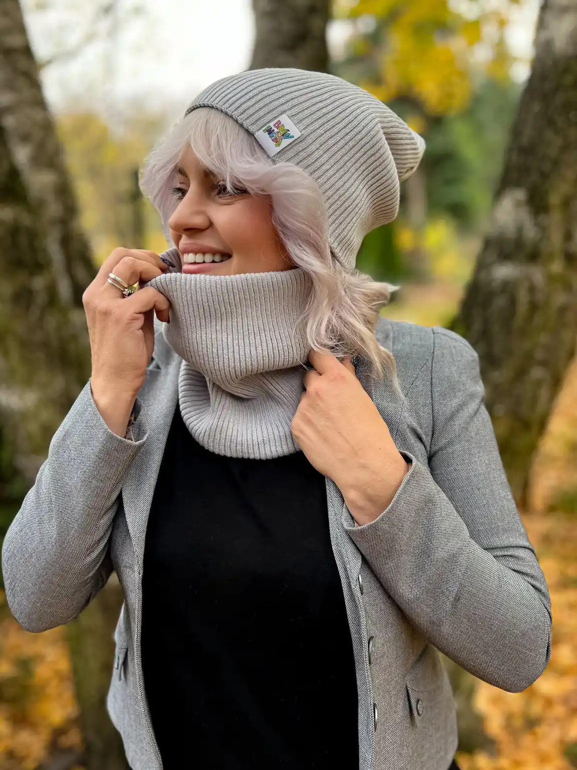 Bawełniana bandana zimowa "Jasny szary” 15 Lekki damski komin all season