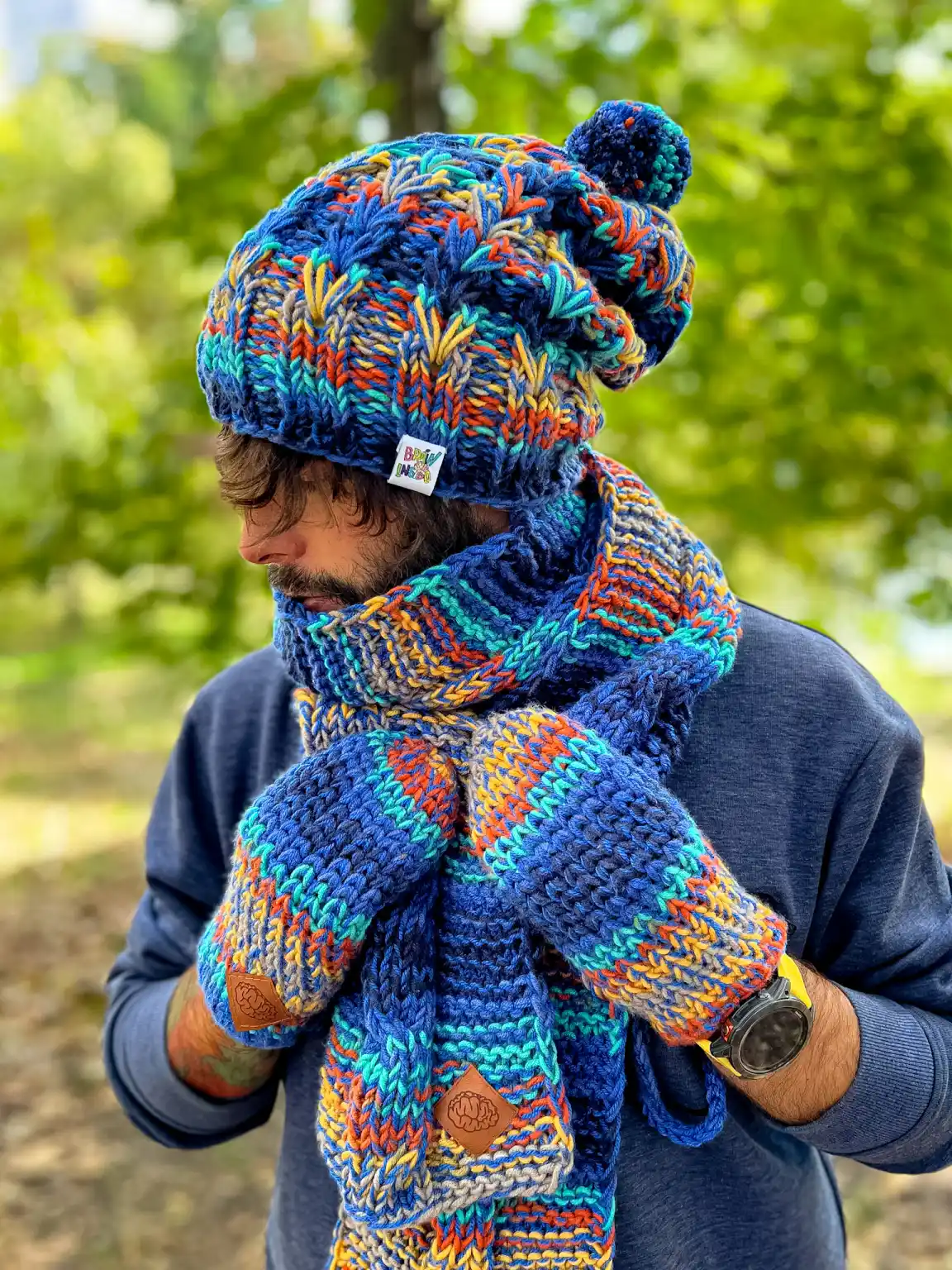 Męski szal MERINO 50% ,,Górski potok szalik" 163 Modny_szal_handmade_dla_mężczyzny