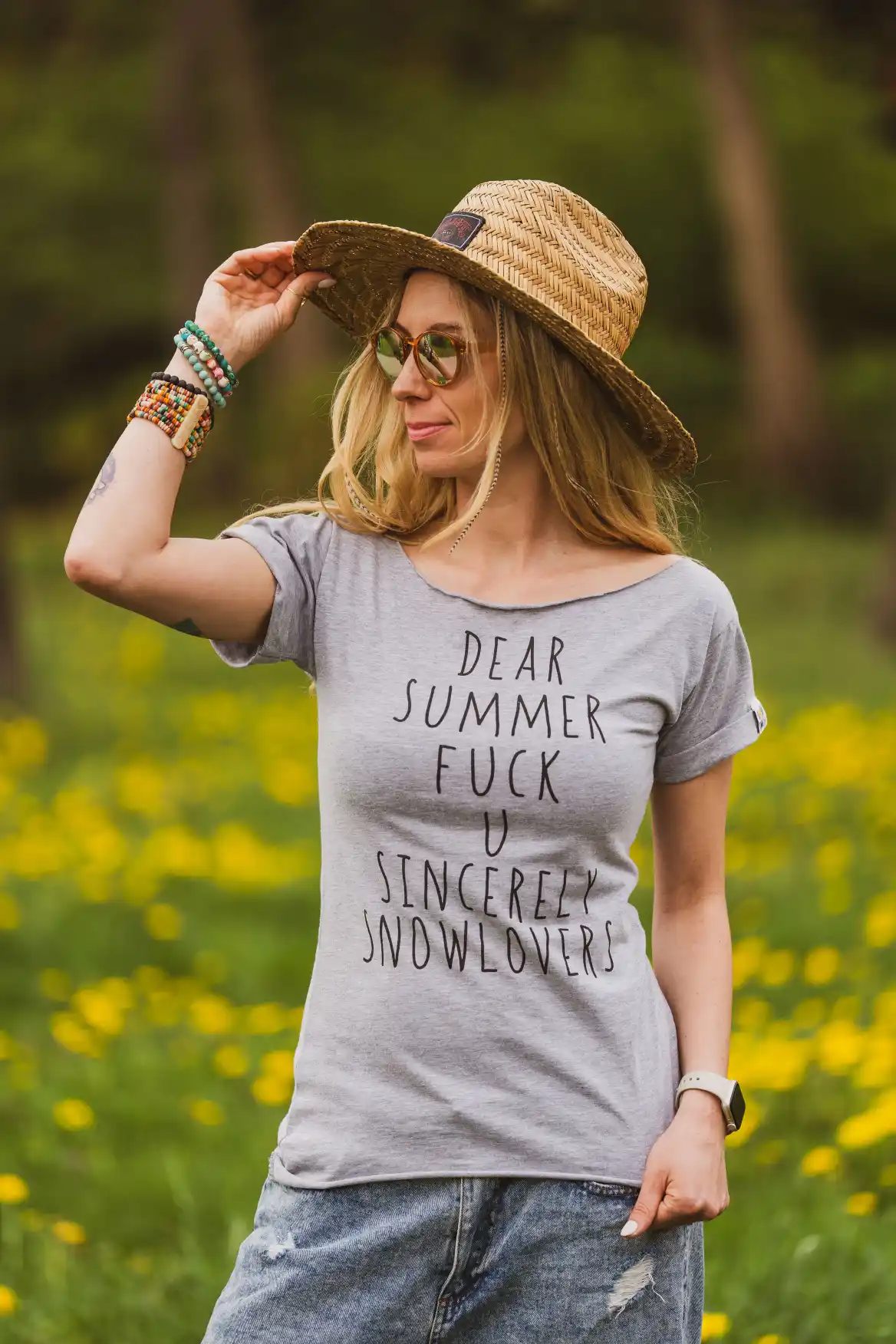 Szara bawełniana koszulka Dear summer 2 Oversizeowa szara bawelniana koszulka