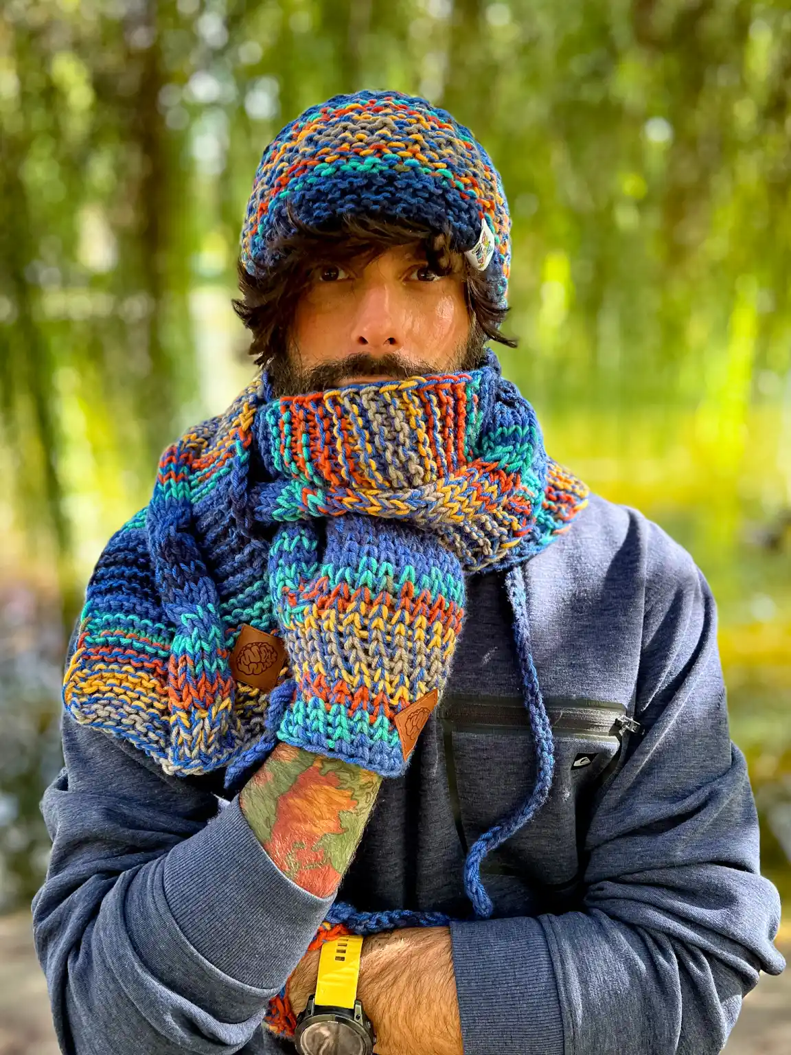 Męski szal MERINO 50% ,,Górski potok szalik" 167 Szal_handmade_na_zimę_dla_mężczyzny
