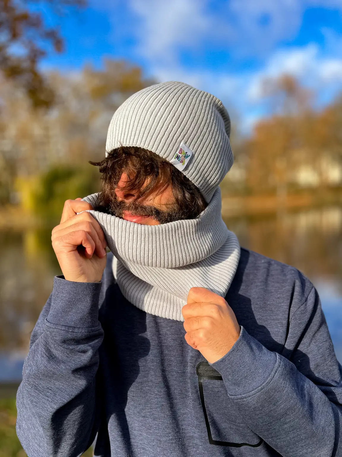 Męski bawełniana bandana zimowa "Jasny szary” 16 Szary bawelniany komin – prostota i komfort