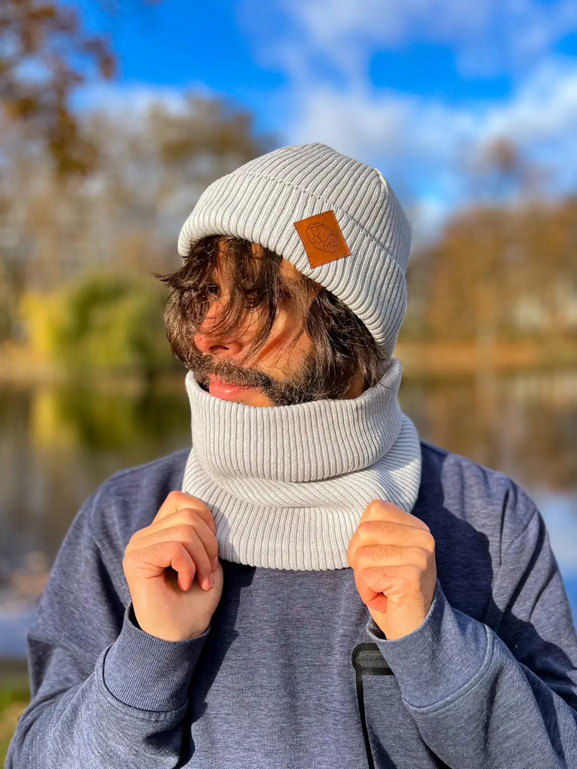 Męski bawełniana bandana zimowa "Jasny szary” 15 Szary komin z bawelny – ponadczasowy wybor