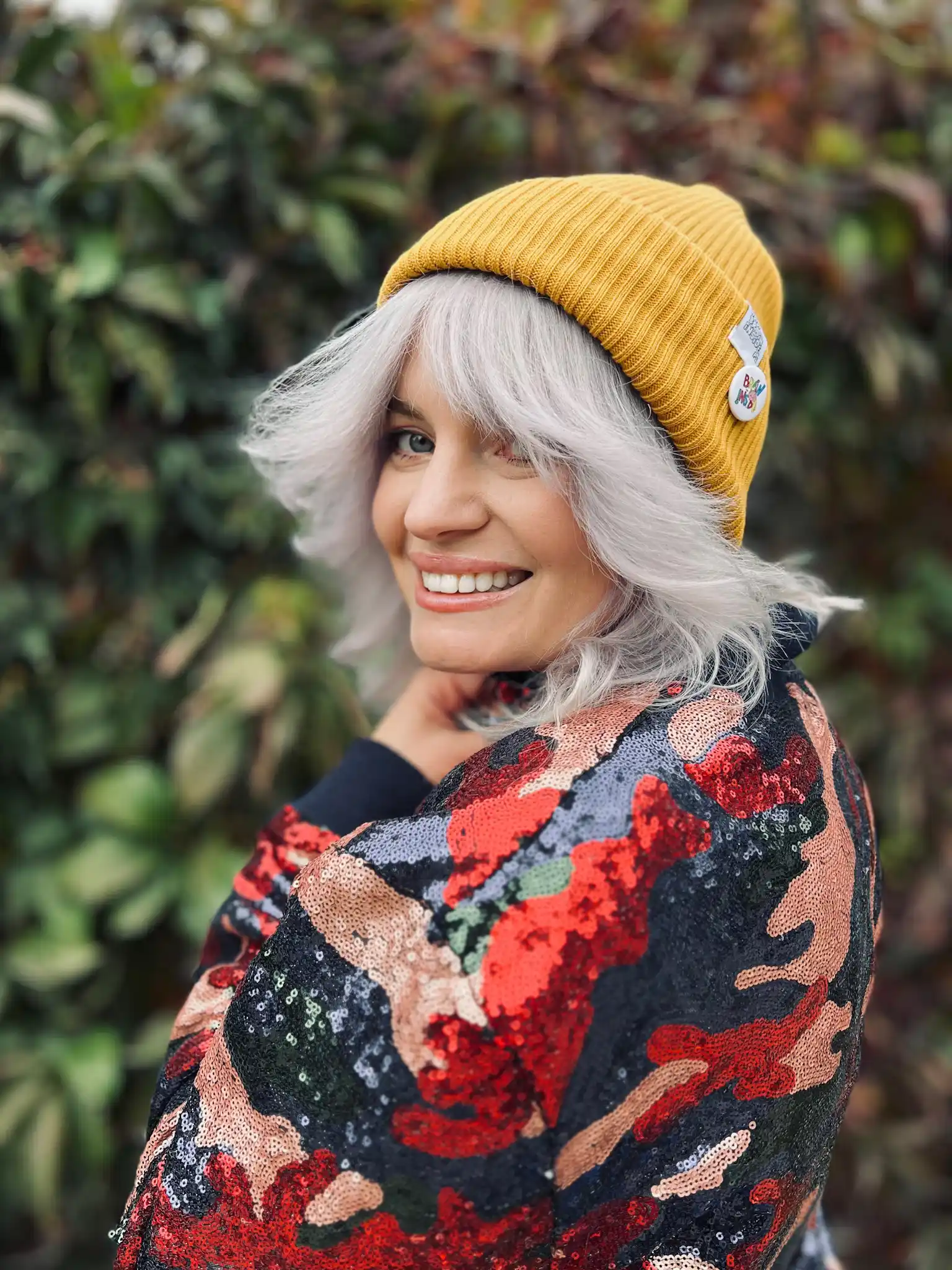 Czapka beanie z bawełny logo kolorowe "Miodowa musztarda" 126 bawelniana czapka beanie polska produkcja