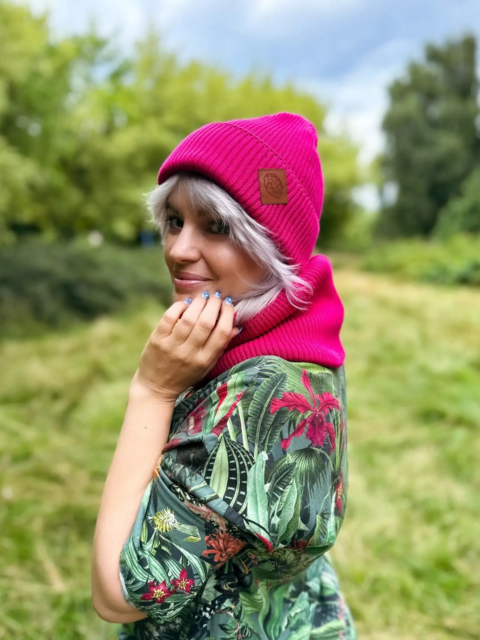 Bawełniana czapka beanie logo ekoskórka "Malina" 107 baweniana beanie