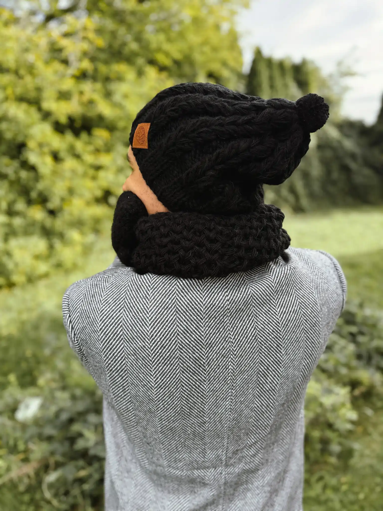 Męska czapka MERINO Smile "Czarny" + podszewka JEDWAB 179 beanie merino czarna