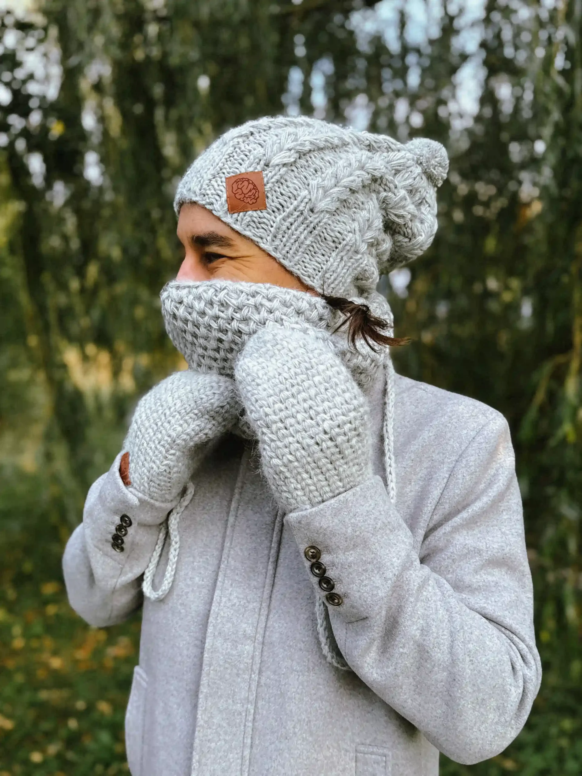 Męska czapka MERINO Smile "Wybielony szary" + podszewka JEDWAB 58 beanie meska szara scaled 1