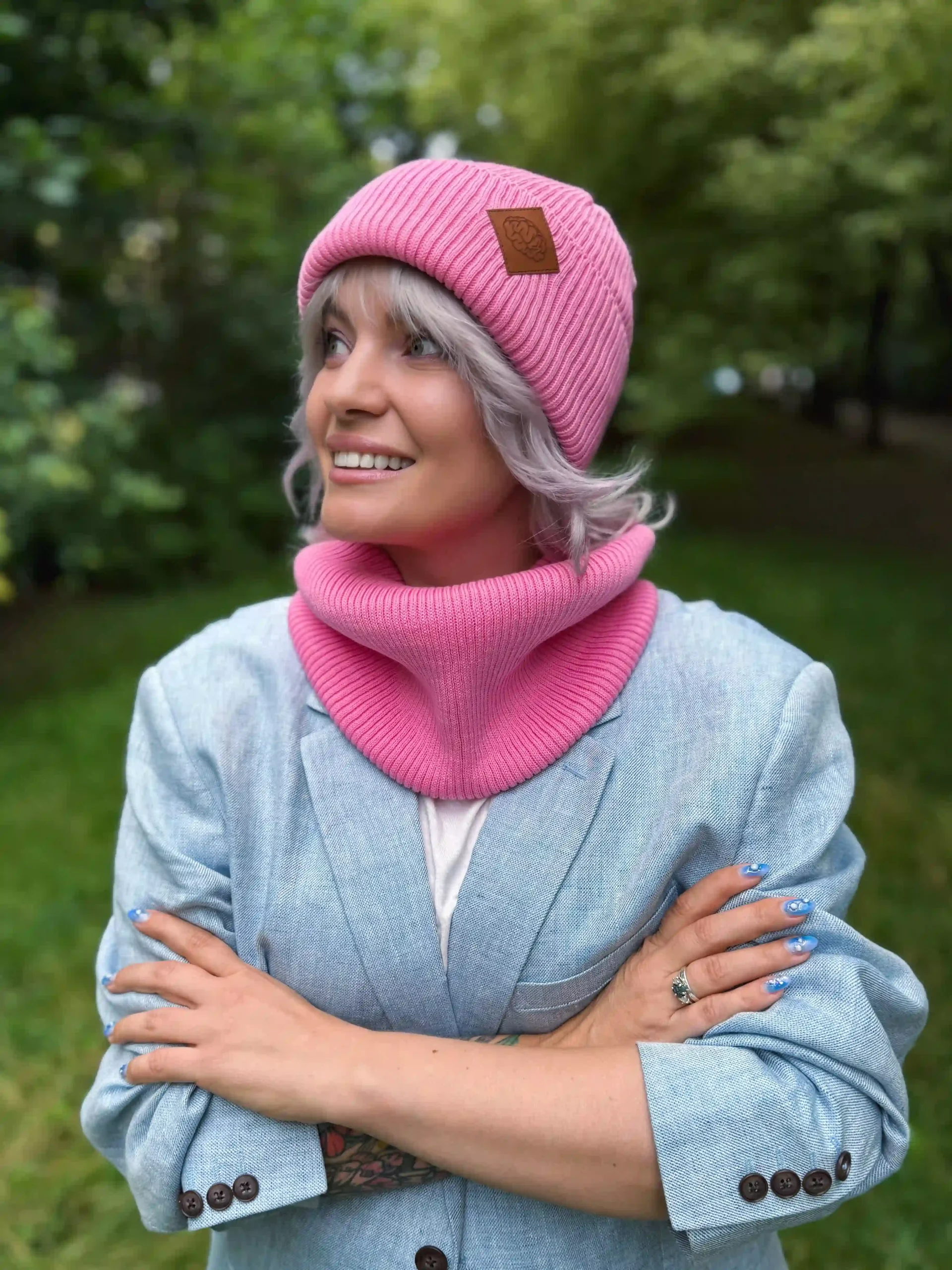 Bawełniany komin "Różowy" 88 beanie pudrowy roz scaled 1