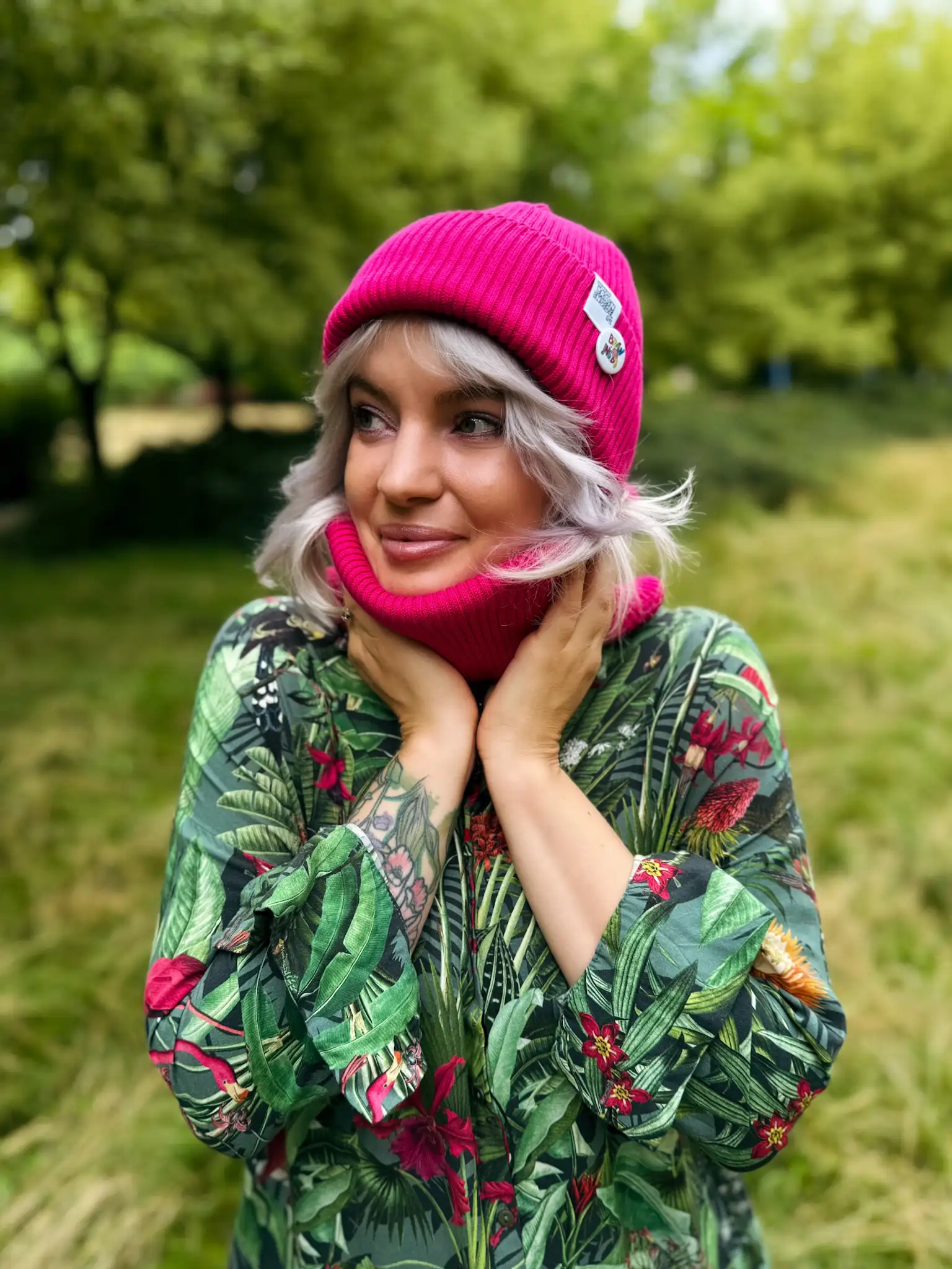 Czapka beanie z bawełny logo kolorowe "Malina" 150 beanie rozowa 1