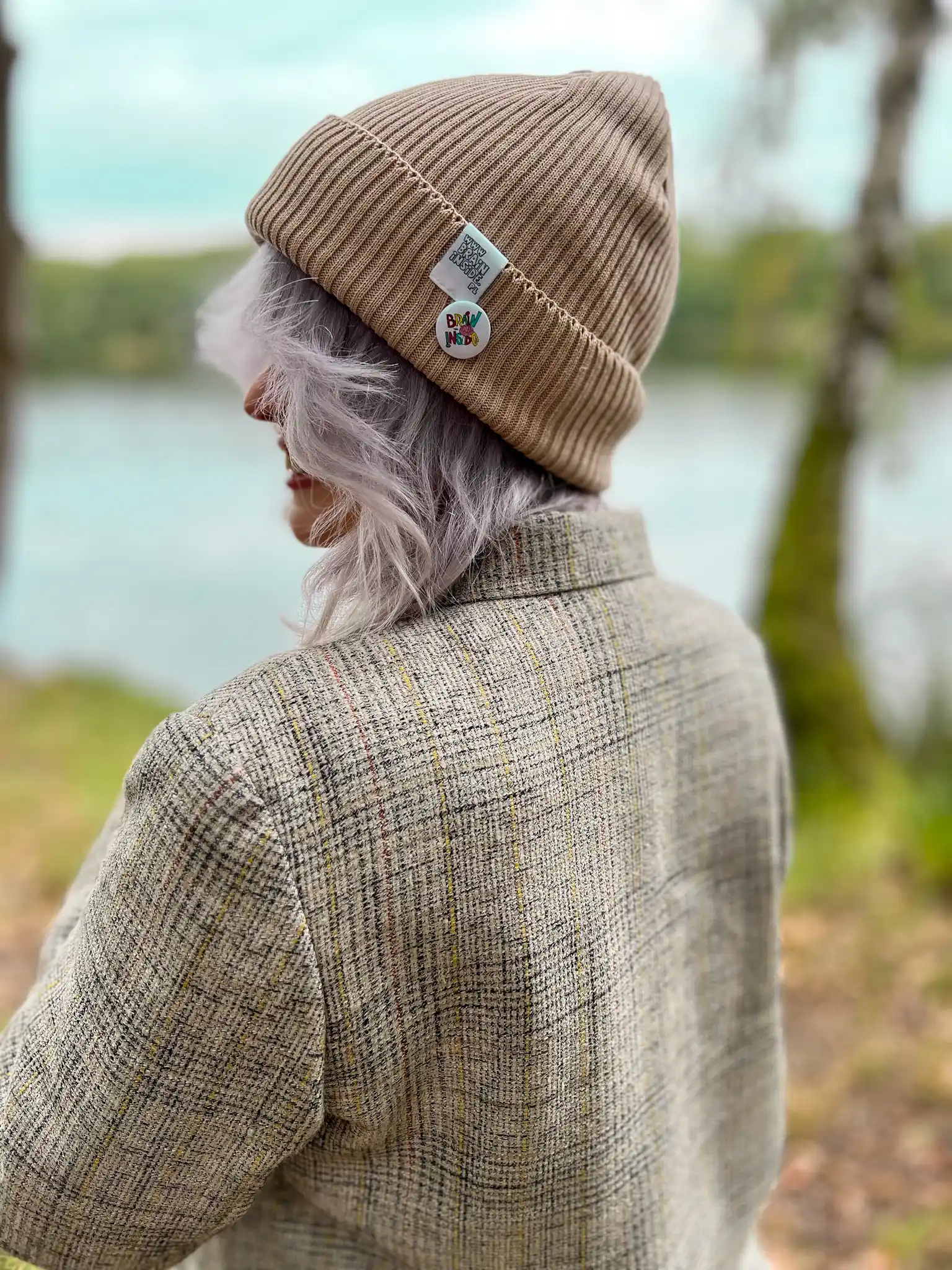 Czapka beanie z bawełny logo kolorowe "Beżowa" 66 bezowa bawelniana czapka unisex
