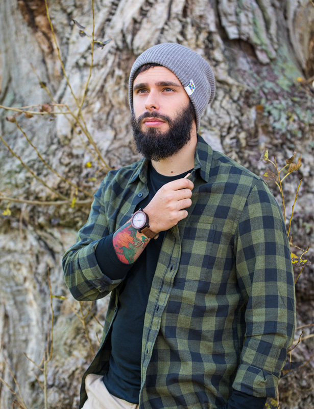 Męska czapka slouchy logo kolorowe "Ciemny beż" 38 bezowa czapka beanie meska brain inside