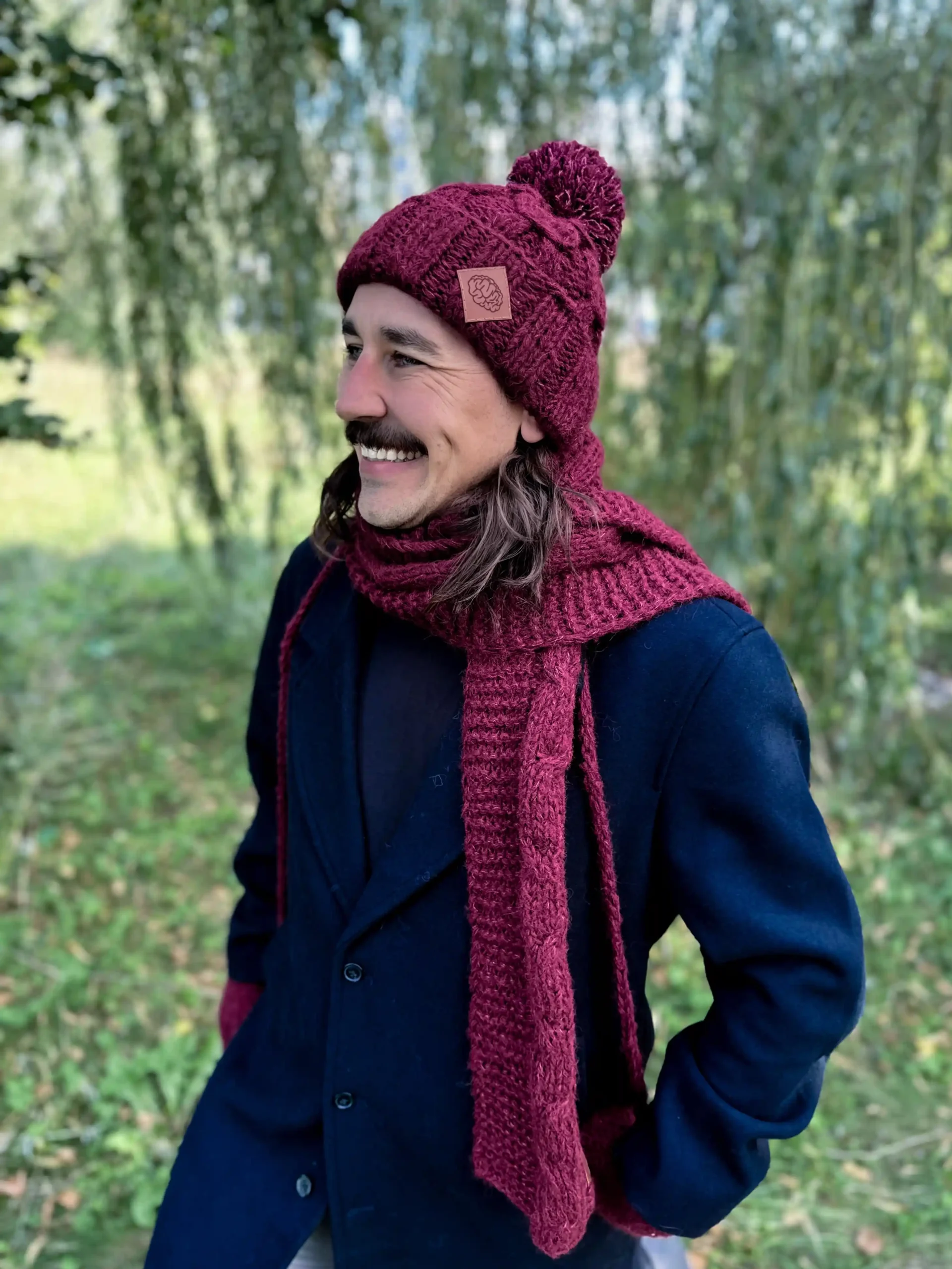 Męska czapka MERINO Euforia "Bordo" 116 bordowa czapka z duzym pomponem meska merino scaled 1