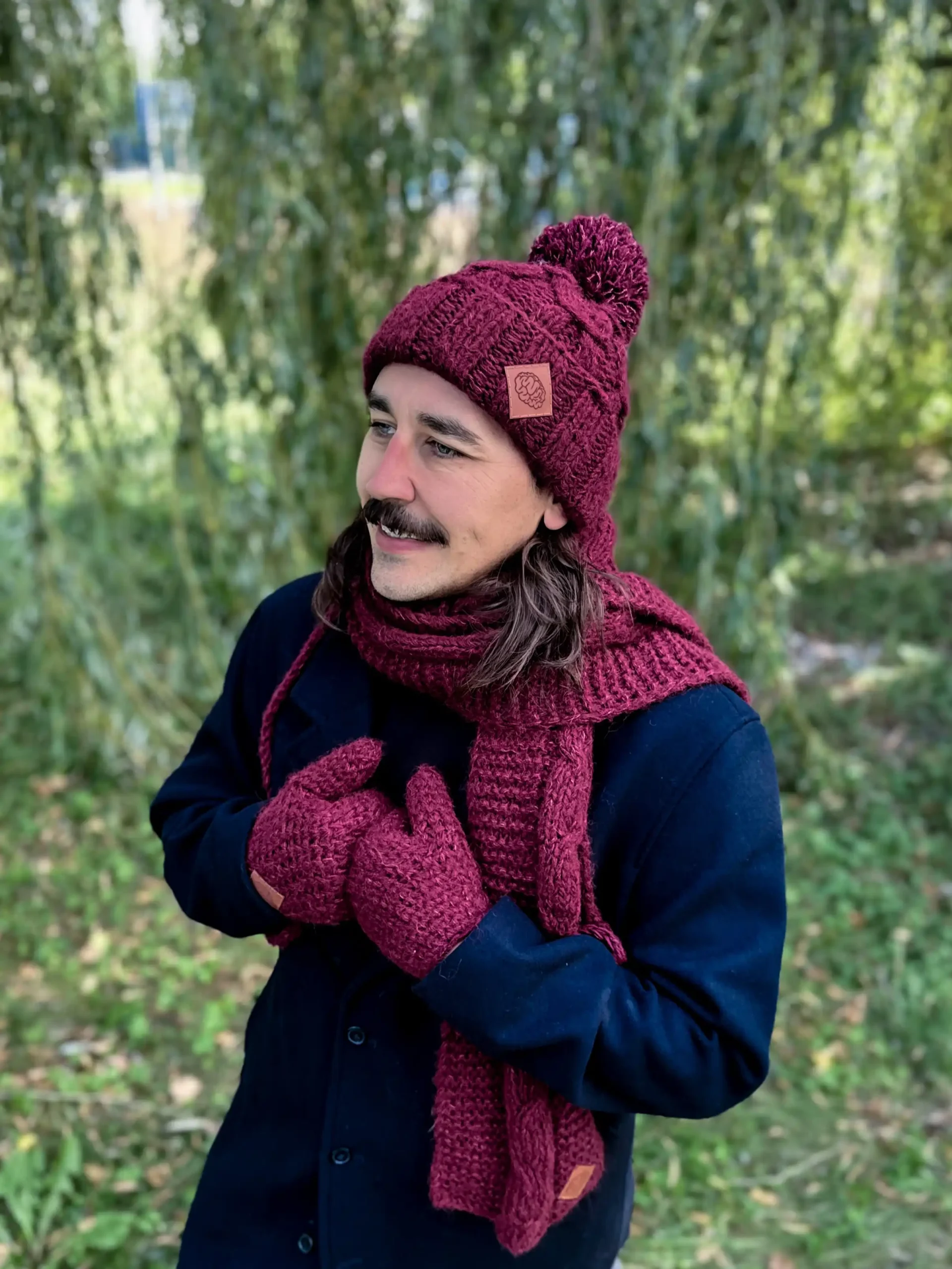 Męski szal MERINO "Bordo szalik" 136 bordowy szalik męski merino