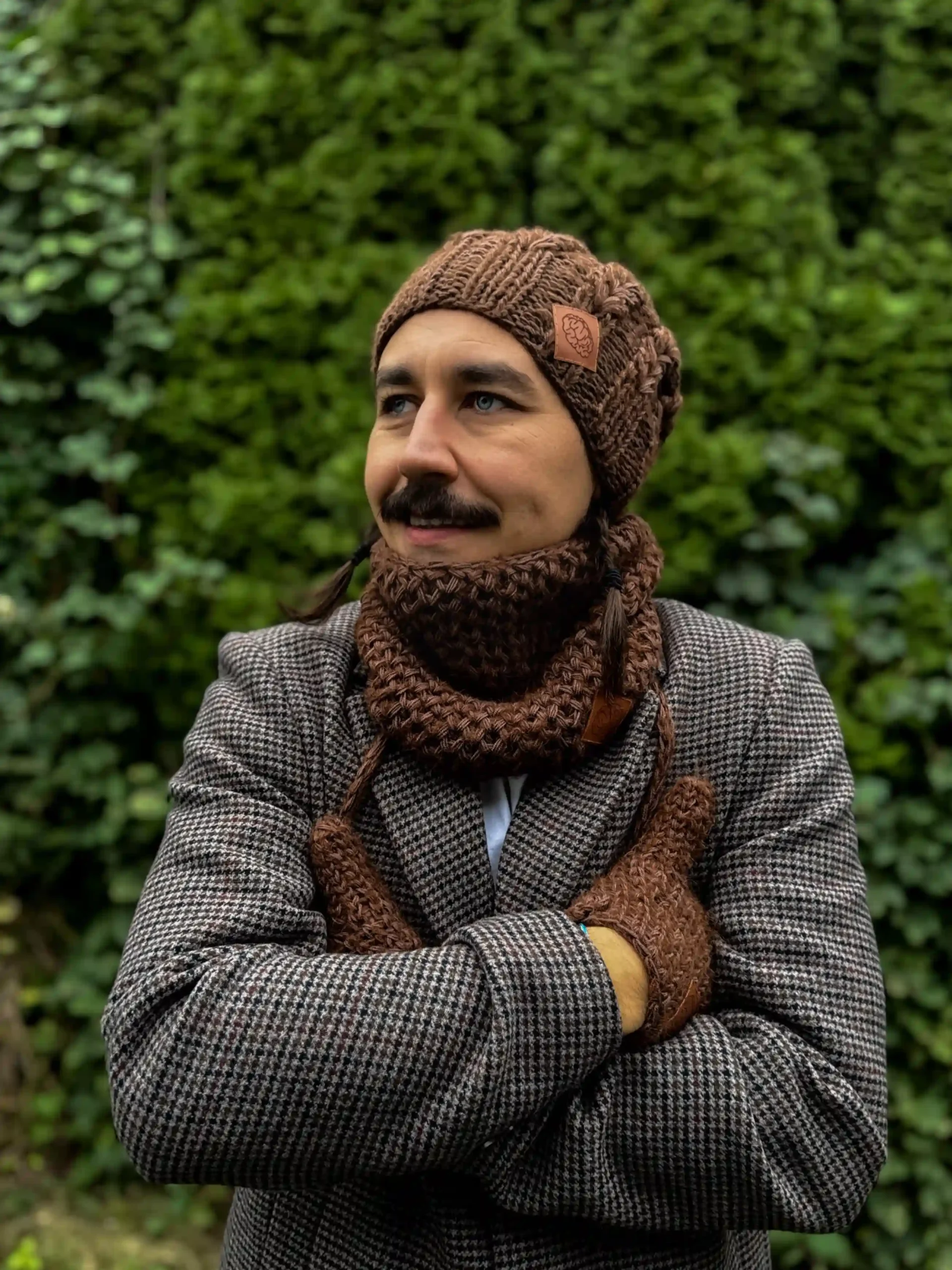 Męska czapka MERINO Smile "Brąz" + podszewka JEDWAB 174 brazowa beanie scaled 2