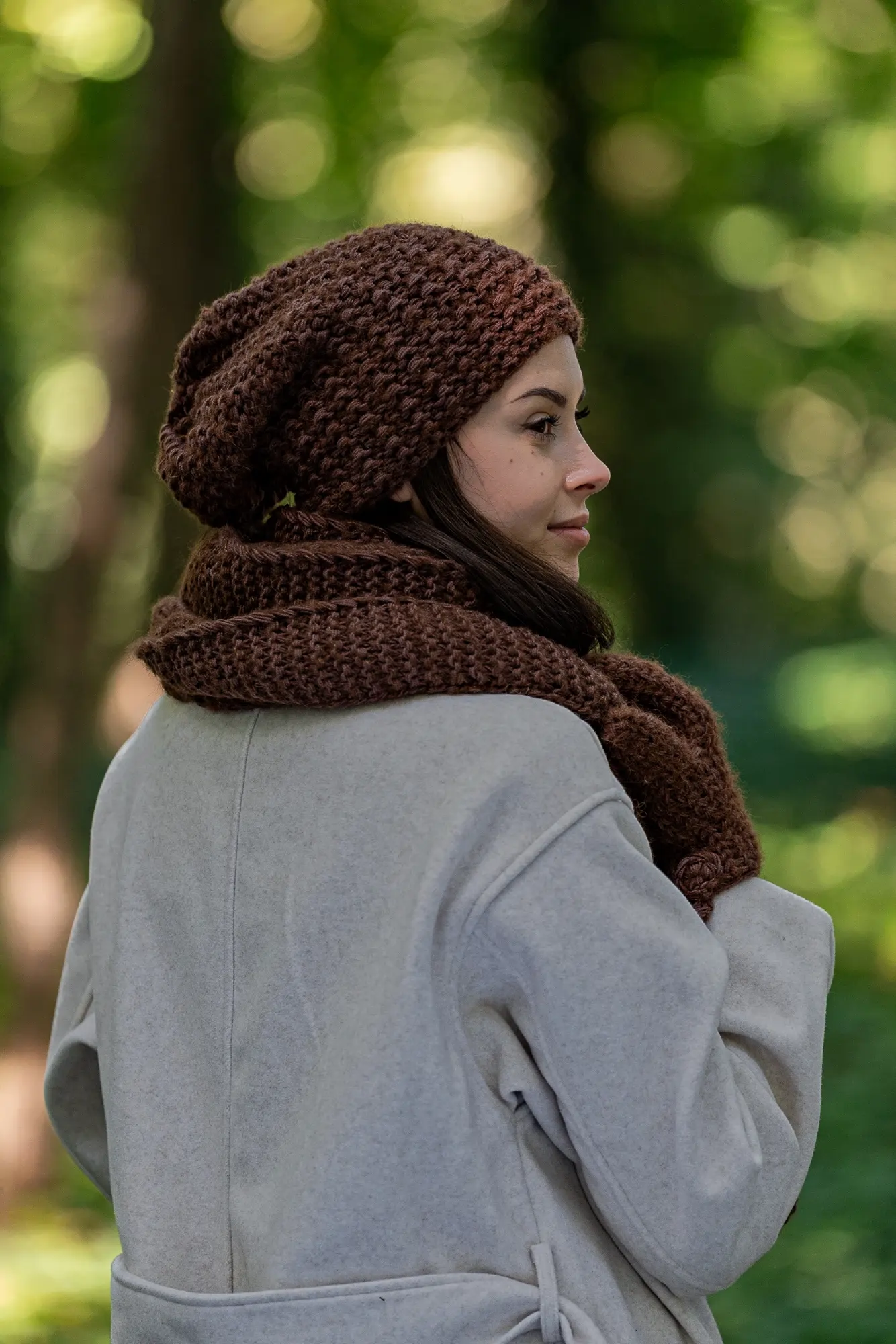 Czapka MERINO Neverland "Brązowy" + podszewka JEDWAB 109 brazowa czapka damska