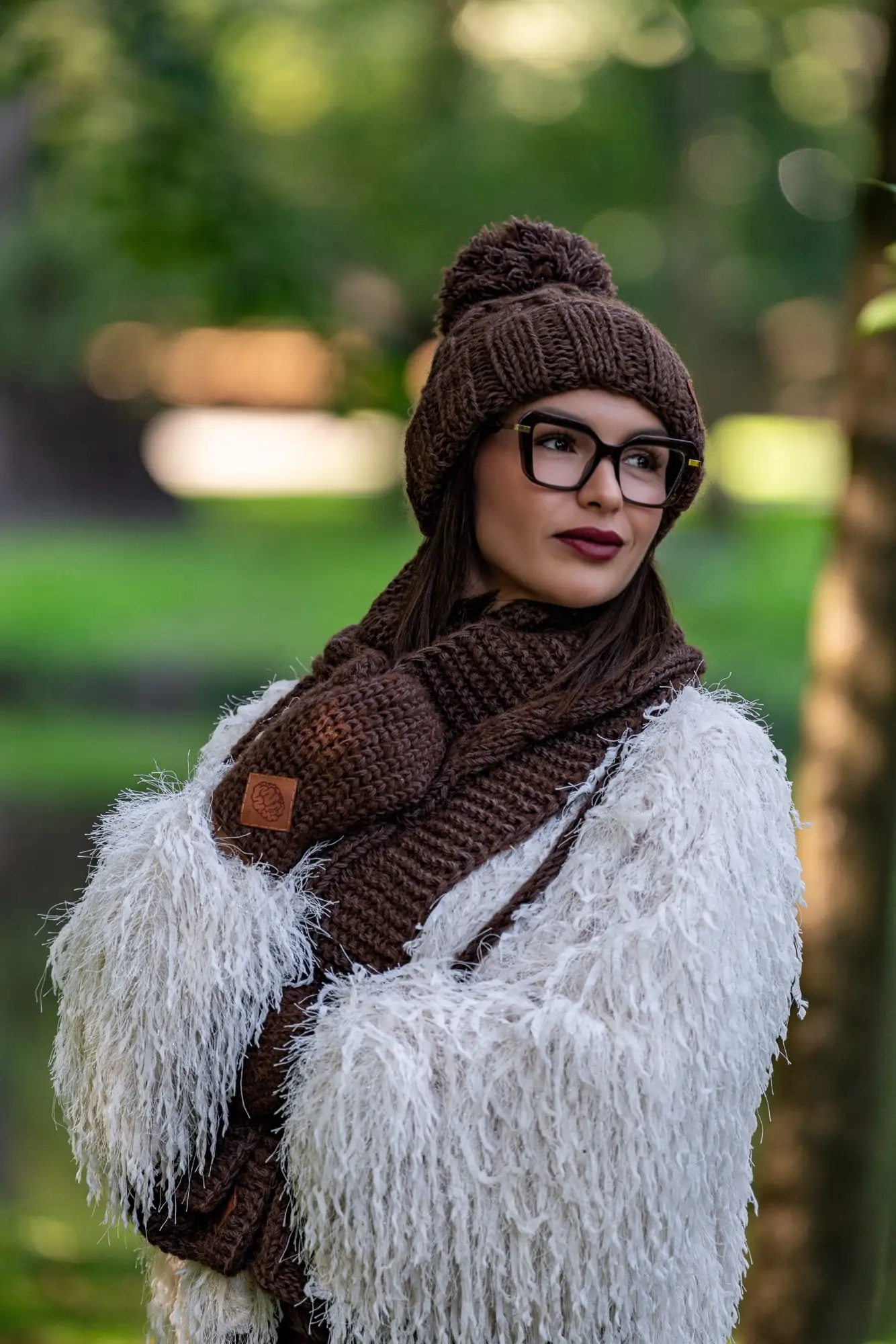 Czapka MERINO Euforia "Brązowy" 102 brazowa czapka i szalik damska