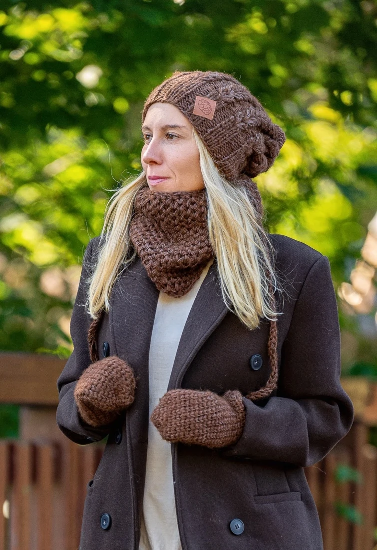 Mały komin MERINO "Brązowy" 99 brązowa czapka merino