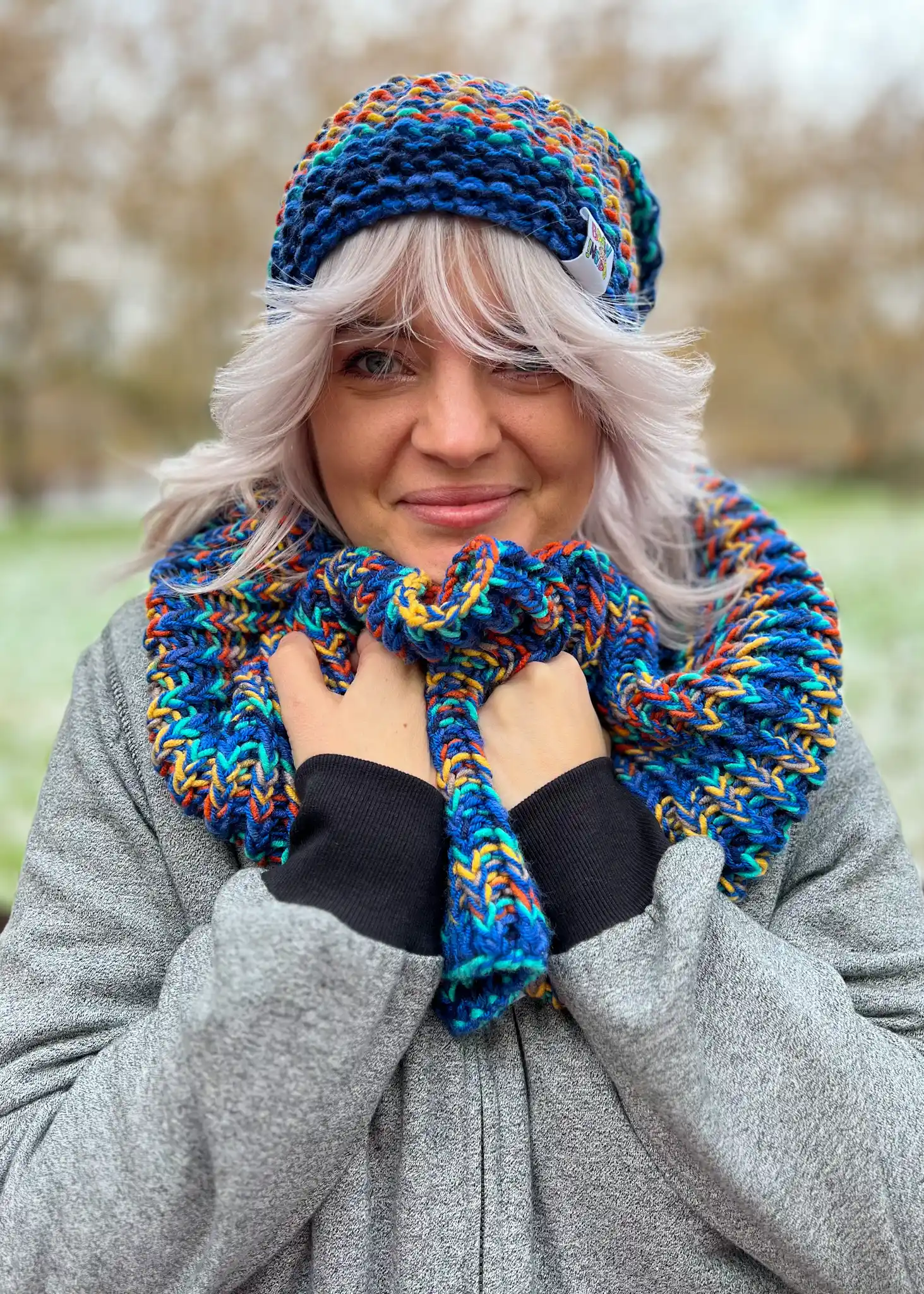 Komin merino 50% "Górski potok" 140 ciepła-czapka-granatowa1