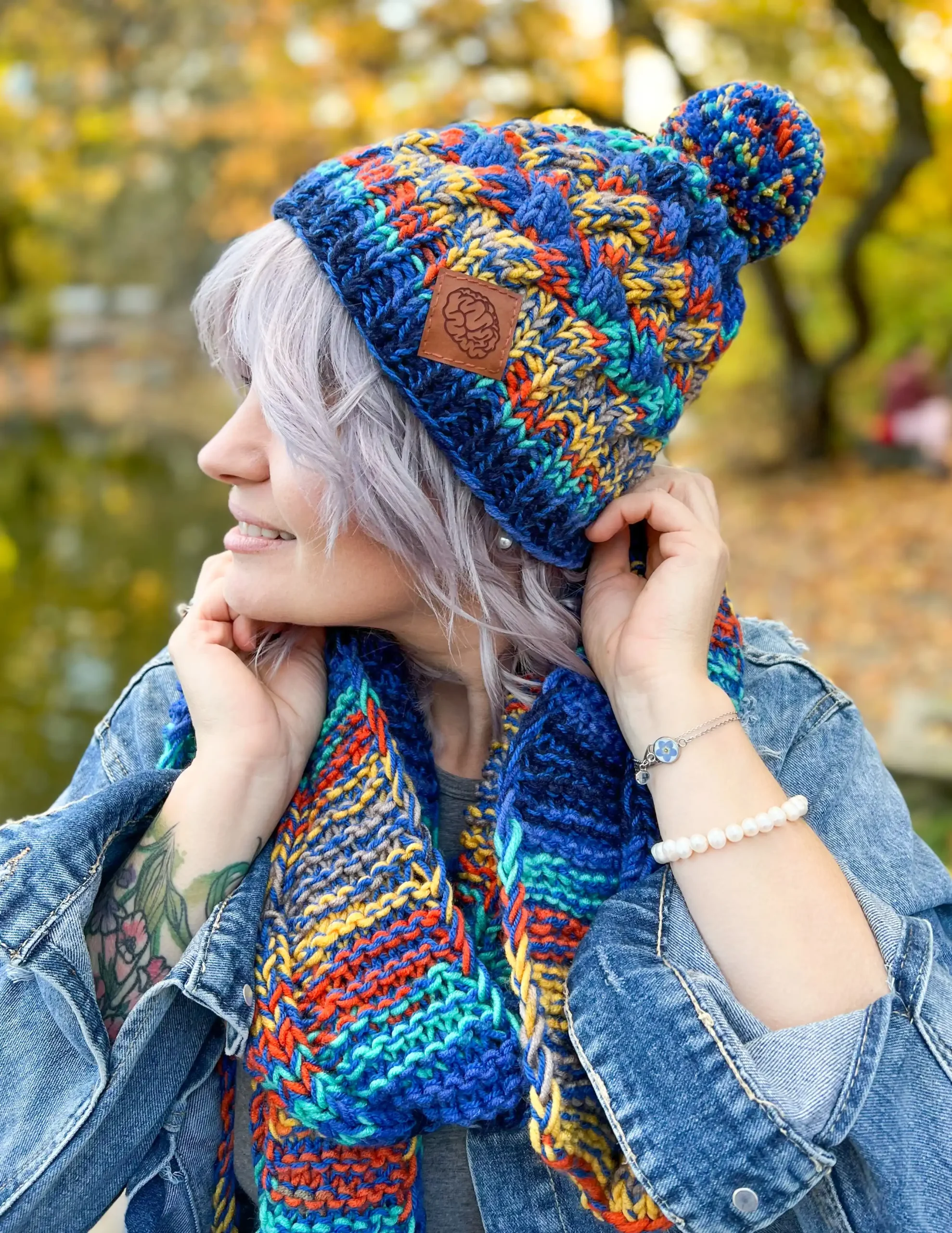 Modna czapka zimowa HAPPY ,,Górski potok" 108 ciepla czapka handmade na deske