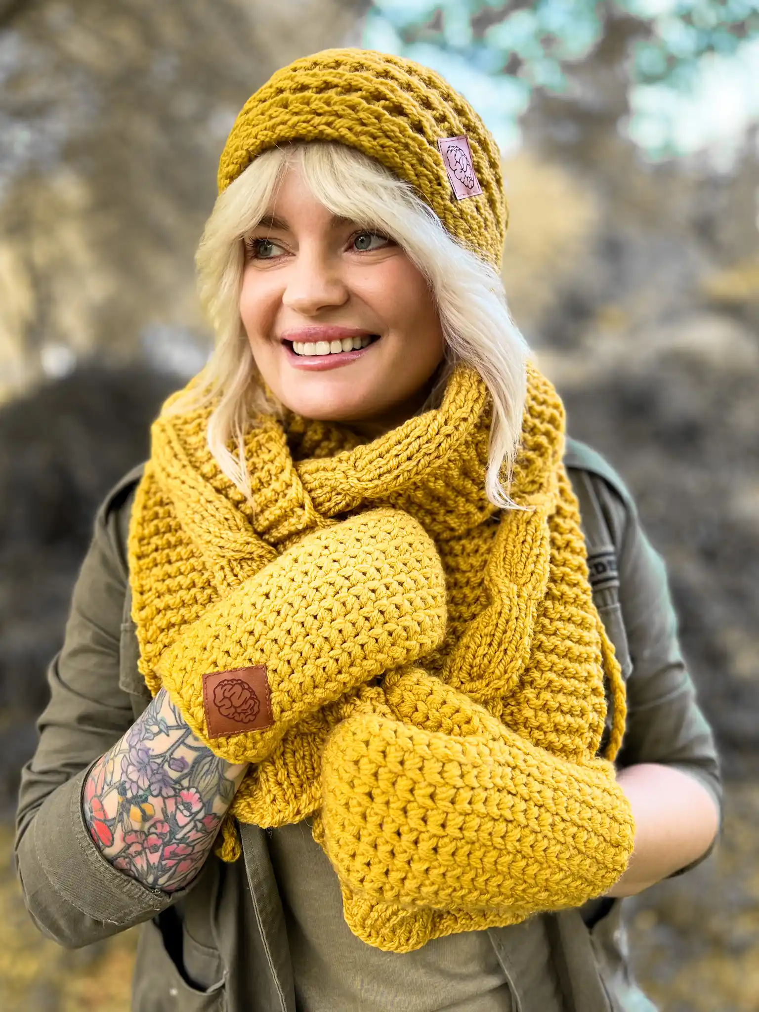 SZAL handmade "Miodowa musztarda szalik" 176 ciepły zimowy szal robiony na drutach