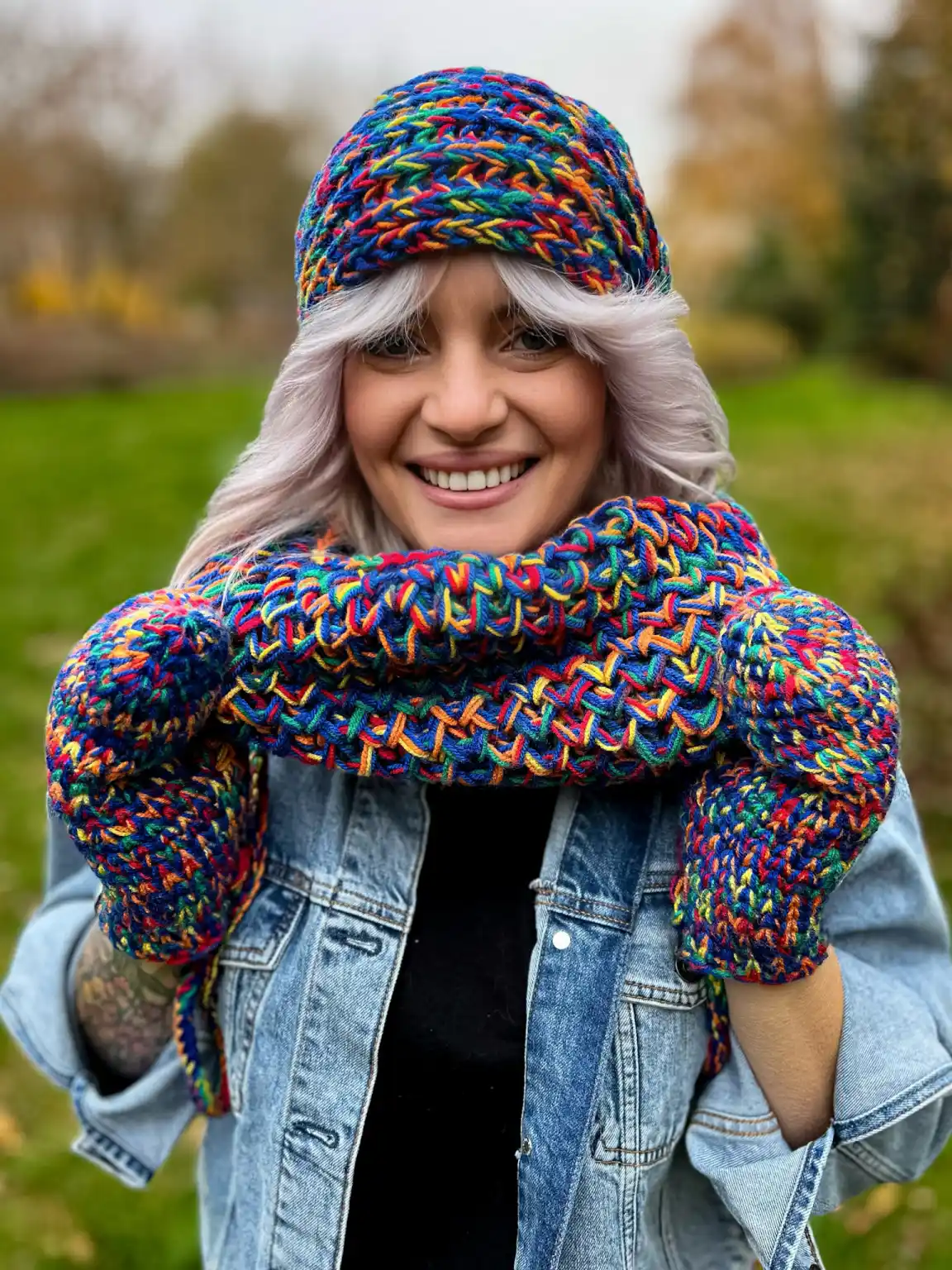 Mały komin na szyję "Pokojowe granaty" 6 cieply buff handmade